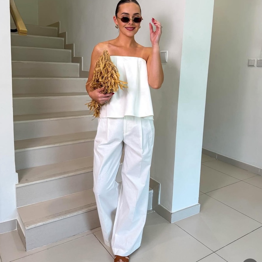 ZARA White strapless summer top. Linen blend